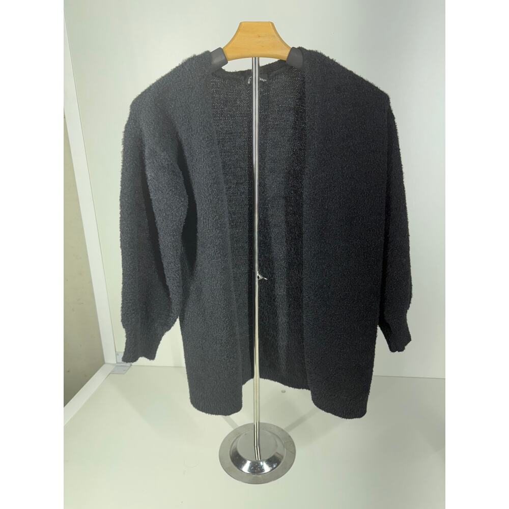 Youth Medium Black Open Front Fuzzy Knit Cardigan Cozy Sweater Soft Textured